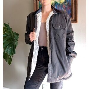Tailor Vintage Jacket Barn Chore Coat Mens Navy Blue Sherpa Lined Shacket Large